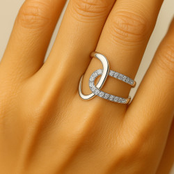 "Interlace" Adjustable Sterling Silver Ring with Cubic Zirconia – Elegant Open Design