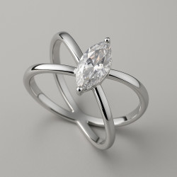Ring "Marquise" – sterling silver ring with rhodium plating and marquise-cut cubic zirconia