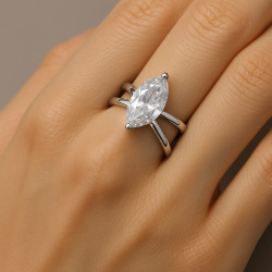 Ring "Marquise" – sterling silver ring with rhodium plating and marquise-cut cubic zirconia