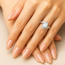 Moonstone and Zirconia Ring – Sterling Silver, Yellow or Rose Gold Plated