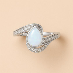 Moonstone and Zirconia Ring – Sterling Silver, Yellow or Rose Gold Plated