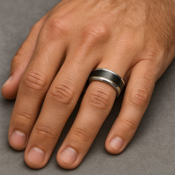 "Steel Balance" Men’s Ring – Tungsten Carbide, Black, Silver & Rose Gold