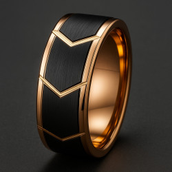"V-Edge" Men’s Ring – Tungsten Carbide & Rose Gold, 8mm