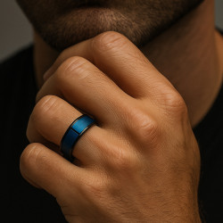"Blue Impulse" Men’s Ring – Tungsten Carbide, Black & Blue, 8mm