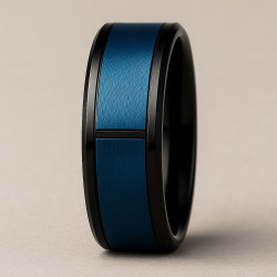 "Blue Impulse" Men’s Ring – Tungsten Carbide, Black & Blue, 8mm