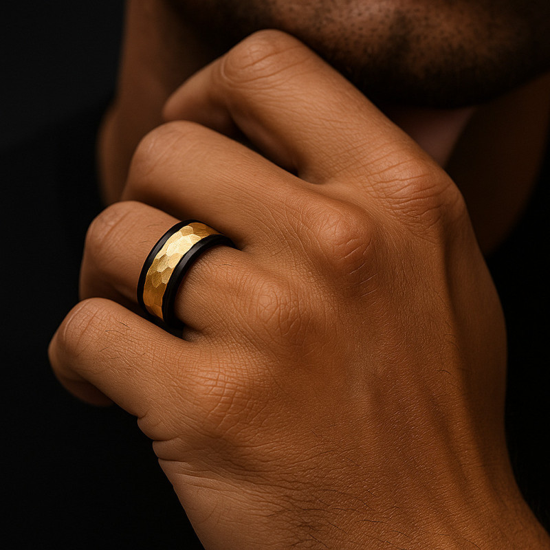 "Force" Men’s Ring – Tungsten Carbide & Hand-Textured Steel, 8mm "Force" Men’s Ring – Tungsten Carbide & Hand-Textured Steel, 8mm