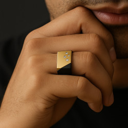 "Domino" Men’s Ring – Titanium, Steel & Cubic Zirconia