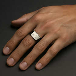 "Code" Ring – Men’s Titanium-Coated Stainless Steel Ring with Zirconia