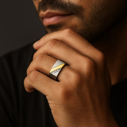 "Define" Men’s Ring – Titanium-Coated Steel with Gold Accent & Zirconia