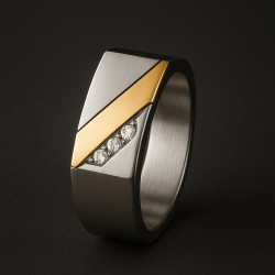 "Define" Men’s Ring – Titanium-Coated Steel with Gold Accent & Zirconia