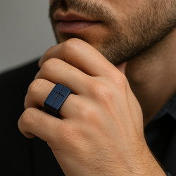 "Truth" Ring – Stainless Steel with Matte Blue Titanium and Engraved Cross, 8mm