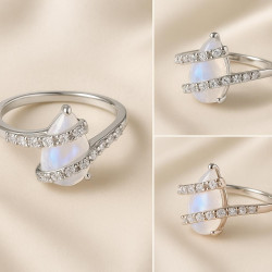 Moon Drop – Opal & Zircon Ring
