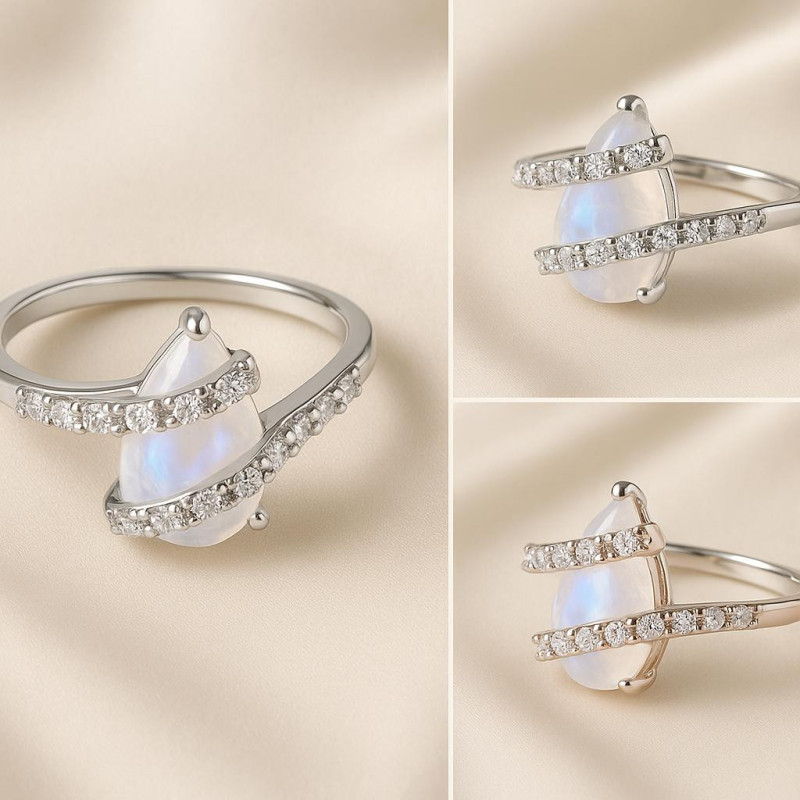 Moon Drop – Opal & Zircon Ring