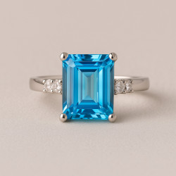 "Skylight" Ring – Sterling Silver with Blue Topaz and Zirconia