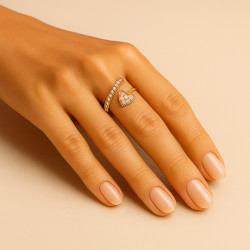 "Heartline" Adjustable Ring – Sterling Silver with Heart and Zirconia Accents
