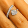 "Heartline" Adjustable Ring – Sterling Silver with Heart and Zirconia Accents