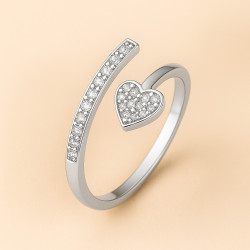 "Heartline" Adjustable Ring – Sterling Silver with Heart and Zirconia Accents