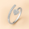 "Heartline" Adjustable Ring – Sterling Silver with Heart and Zirconia Accents